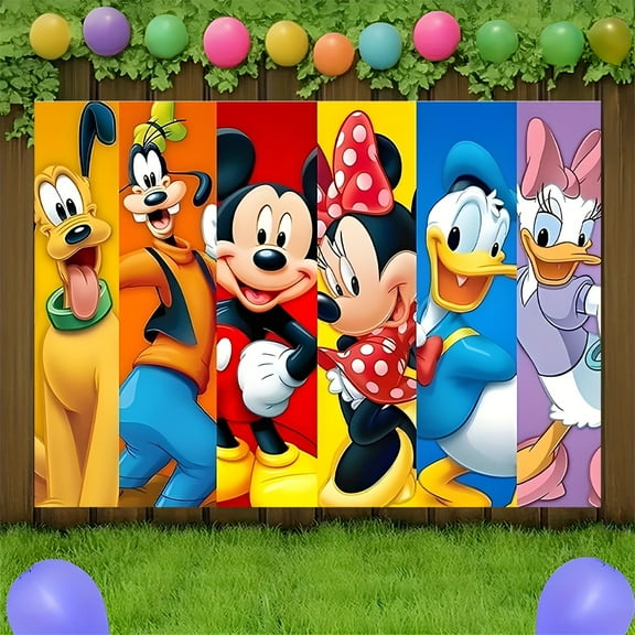 Mickey and Minnie cartoon theme birthday flag Background flag Children's party decoration items Photography photo props 150*100CM