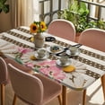 thumbnail image 3 of Spring Bees Daisy Table Cloths for 3 Foot Rectangle Tables, Rustic Tulips Dots Brown Striped Burlap Patio Waterproof Elastic Fitted Tablecloths, Washable Rectangular Table Cover for Camping, 3 of 8