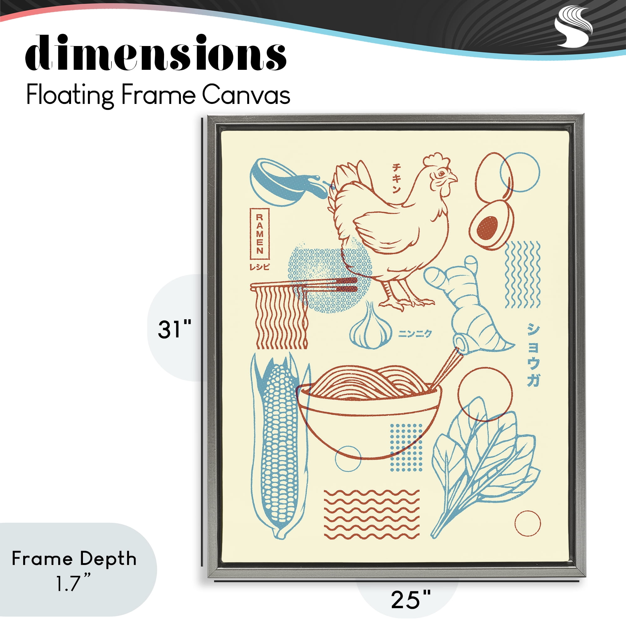 Stupell Industries Minimalist Ramen Ingredients Gray Framed Floater Canvas Wall Art, design by Tobe Fonseca