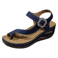 thumbnail image 5 of Rokment Sparkly Rhinestones Orthopedic Flip Flops Walking Sandals for Women Comfortable Leather Arch Support Platform Wedge Dressy Summer Shoes Navy Size 7, 5 of 5