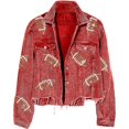 thumbnail image 4 of Women's Cropped Corduroy Jacket Football Sequin Patched Short Button Raw Hem Jacket Coat, 4 of 6