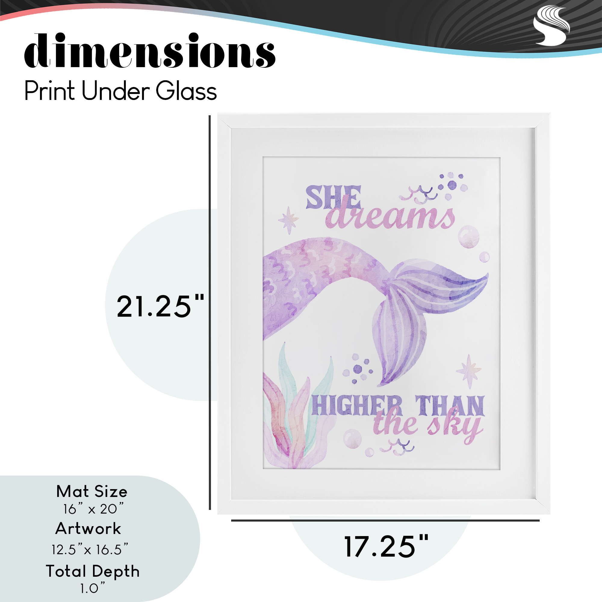She Dreams Higher Than The Sky White Framed Print Under Glass, design by Kim Allen