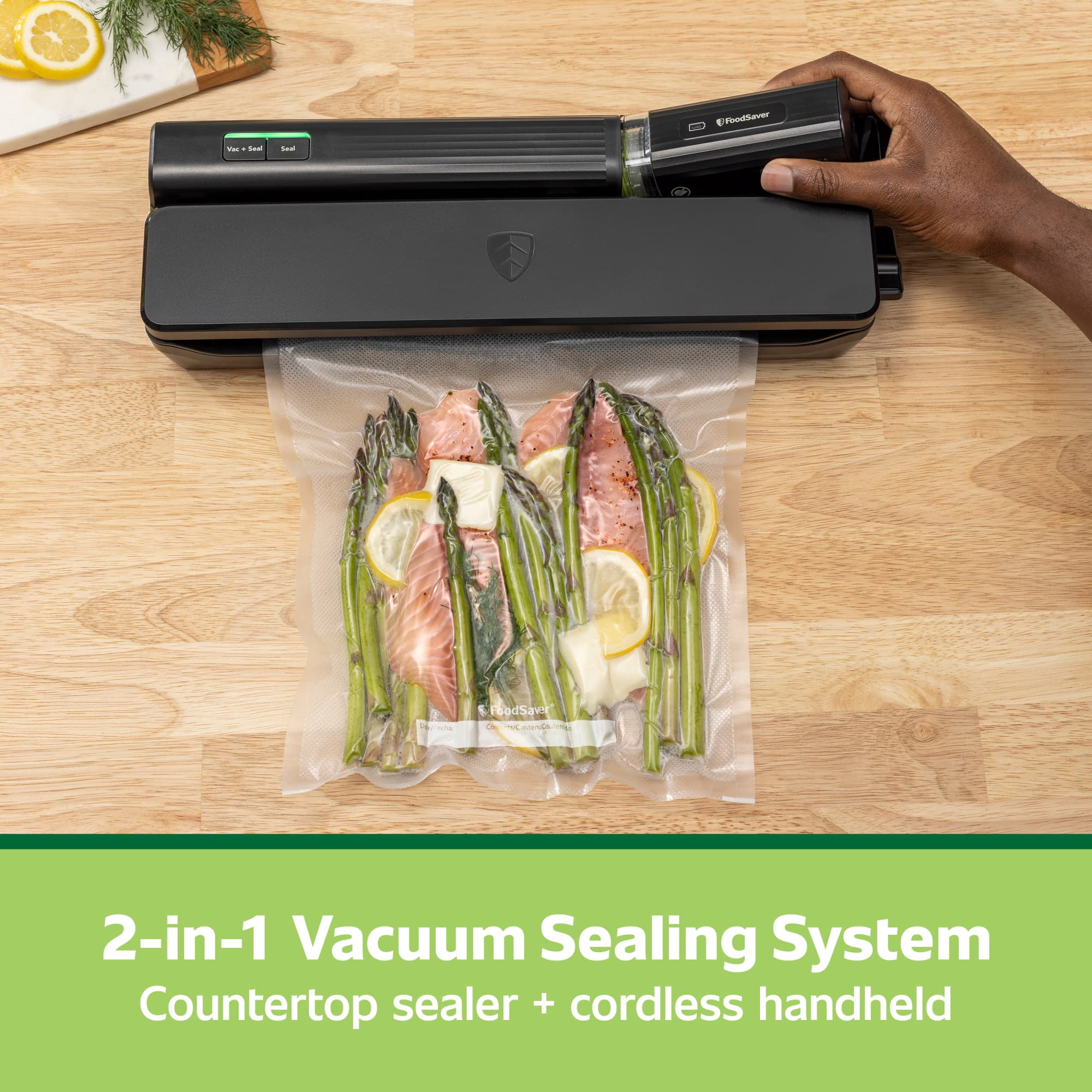FoodSaver Handheld+ 2-in-1 Vacuum Sealing System (Vacuum Sealers), Handheld and Countertop Vacuum Sealer, Matte Black