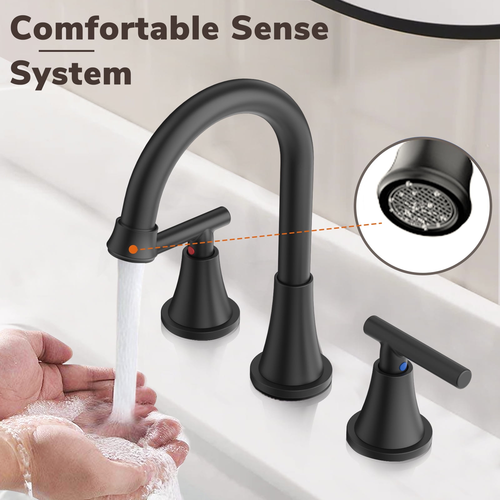 KINGTACK Bathroom Faucet for Sink 3 Hole, 8 Inch Bathroom Faucets with Pop-up Drain and Supply Lines, Matte Black