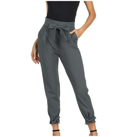 

REORIAFEE Womens Trousers High Waisted High Waist Tie Up All Match Corset Trousers Dark Gray S