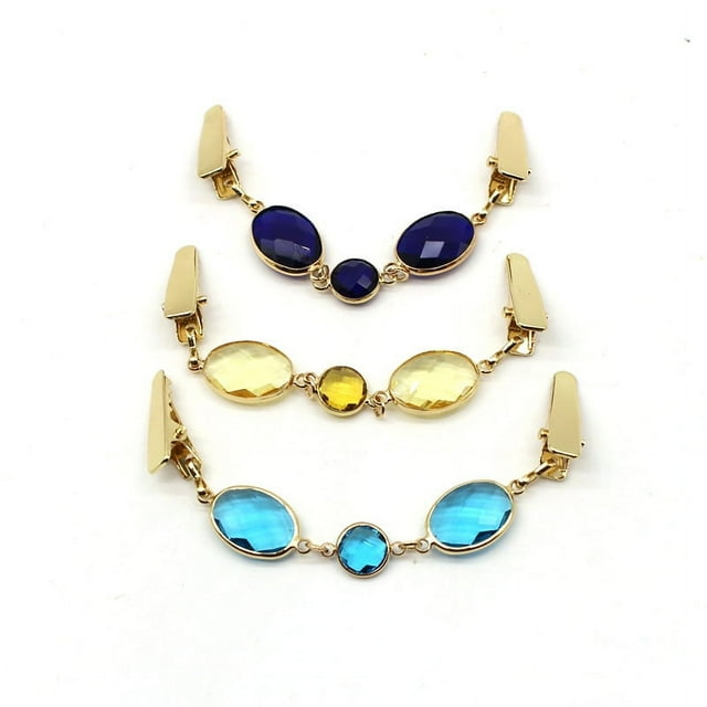3 clips de cadena para suéter con diamantes de imitación para atar bufanda, clip para camisa, capa, ropa, broches de cristal para mujeres y niñas