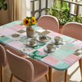 thumbnail image 3 of Spring Floral Checkered Table Cloths for 5 Foot Rectangle Tables, Turquoise Pink Buffalo Plaid Patio Waterproof Elastic Fitted Tablecloths, Washable Rectangular Table Cover for Camping, 3 of 8