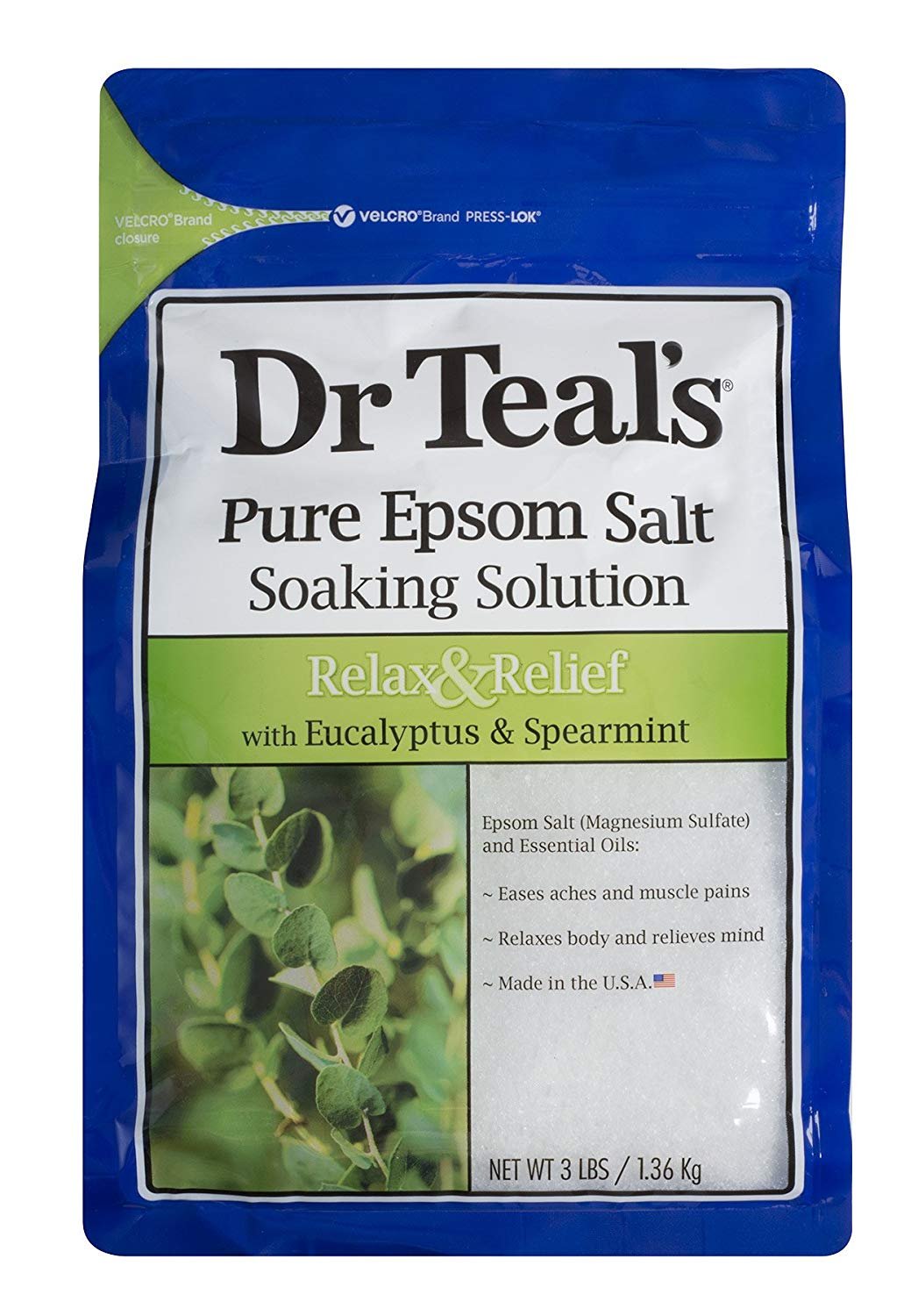 Dr Teal's Pure Epsom Salt Soaking Solution, Eucalyptus & Spearmint, 3 lbs