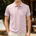 thumbnail image 2 of Mens Polo Shirts Summer Short Sleeve Striped Casual Golf Shirts Collared Button T Shirt with Pocket Size M-4XL Pink, 2 of 5