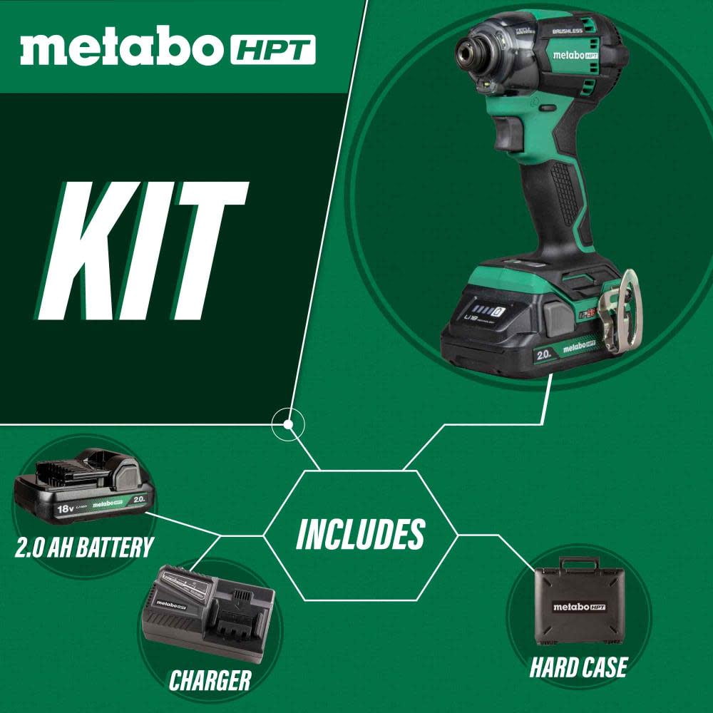 Metabo HPT 18V Cordless Impact Driver Kit, 1/4-In, WH18DC