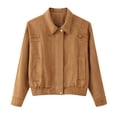 thumbnail image 2 of Womens Fashion Jackets Faux Suede Moto Vintage Zipper Coat Lapel Collar Bomber Jacket Outwear with Multi Pockets (S, Yellow), 2 of 7