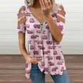 thumbnail image 2 of Capybara Pink Womens Summer V Neck Zipper Top Short Sleeve T Shirt Off Shoulder Top Casual Classy Loose Shirts, 2 of 7