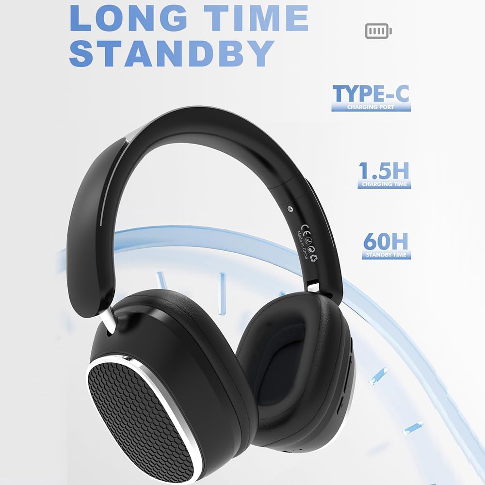 Hi-Fi Stereo Wireless Headphone Active Noise Cancellation Bluetooth 5.3 Headset with Detachable Microphone Ultra Comfortable and Full Ear Coverage Lightweight Foldable Earphone