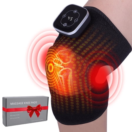 Cordless Heated Knee Brace Vibration Rechargeable Heated Knee Massager for Knee Elbow Shoulder, 5 Heating Levels, 3 Massage Modes, Black