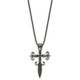 thumbnail image 2 of Chisel Stainless Steel Antique White Bronze-plated with CZ Cross and Skull Pendant on a 24 inch Box Chain Necklace, 2 of 3