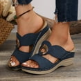 thumbnail image 4 of Rokment Orthopedic Platform Wedge Slides Sandals for Women with Arch Support Vintage Casual Comfortable Metal Leather Open Toe Chunky High Heels Slip on Backless Dress Sandals Blue Size 6.5, 4 of 6