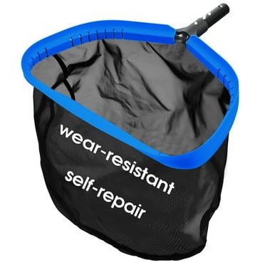 Self-Repair Pool Net, Pool & Pond Cleaning Skimmer with Heavy Duty Nylon Net - Fine Mesh, Aluminum Frame, Deep Trash Bag for Above Ground & In-ground Pools, Leaf Skimmer Rake Net(No Pole)