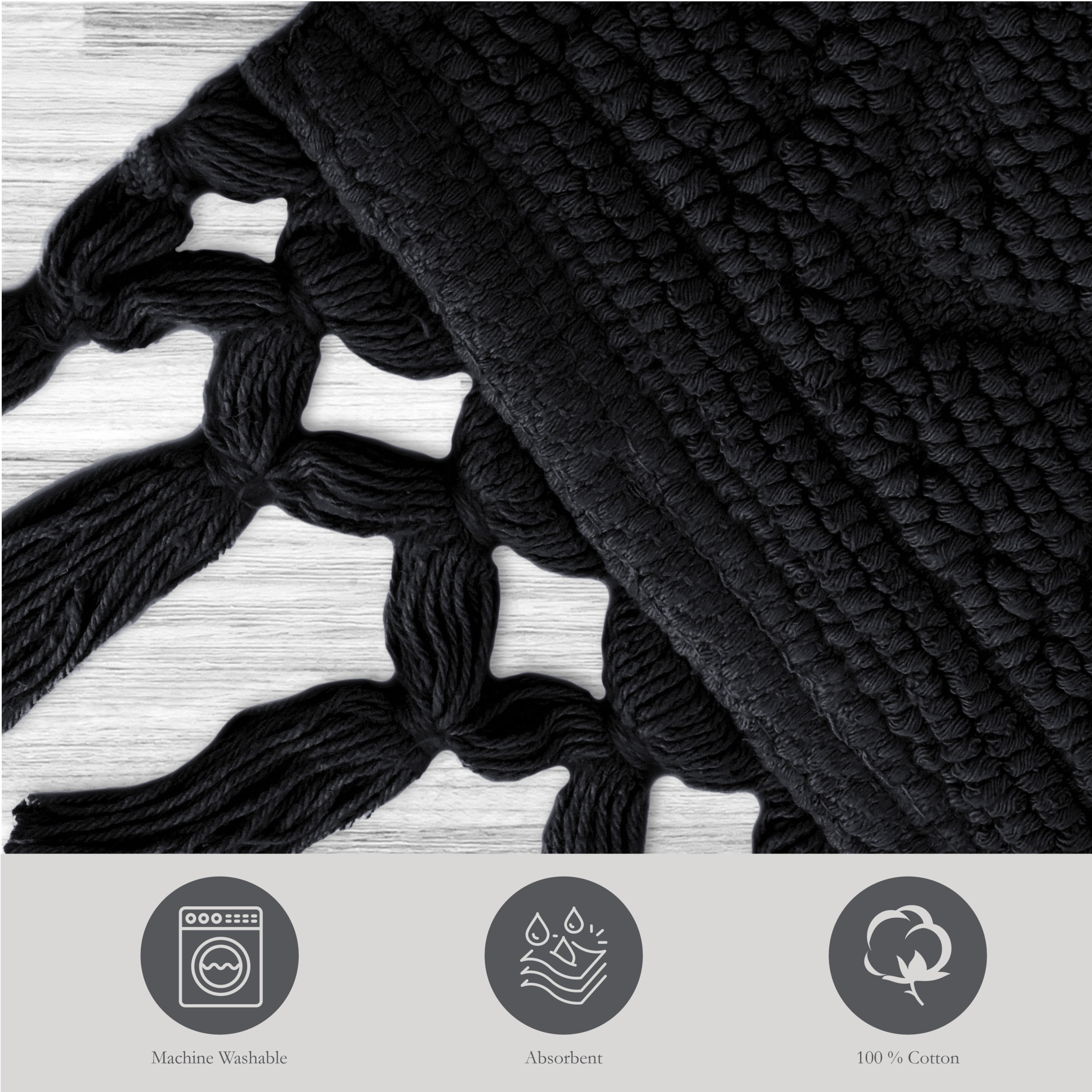 Jean Pierre Ricardo Cotton Fringe 27 x 45 in. Bath Rug, Black