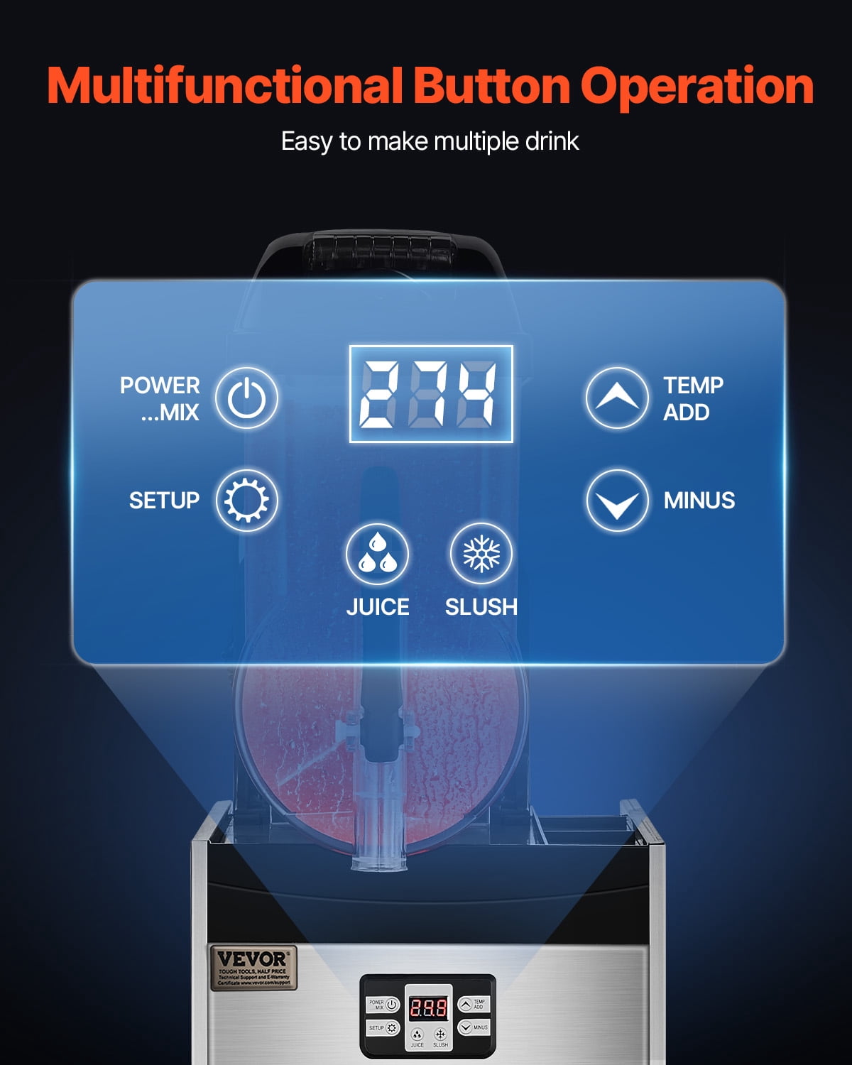 VEVOR Commercial Slushy Machine, 12L Single Tank Frozen Drink Machine, 48 Cups Stainless Steel Margarita Smoothie Frozen Drink Maker, Slushie Maker