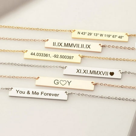 Anavia Personalized Gold Name Necklace Roman Numerals Custom Gift for Mom Birthday Day Women's Birthday Engravable Bar Necklace with Free Jewelry Box Ships Next Day! [Gold]