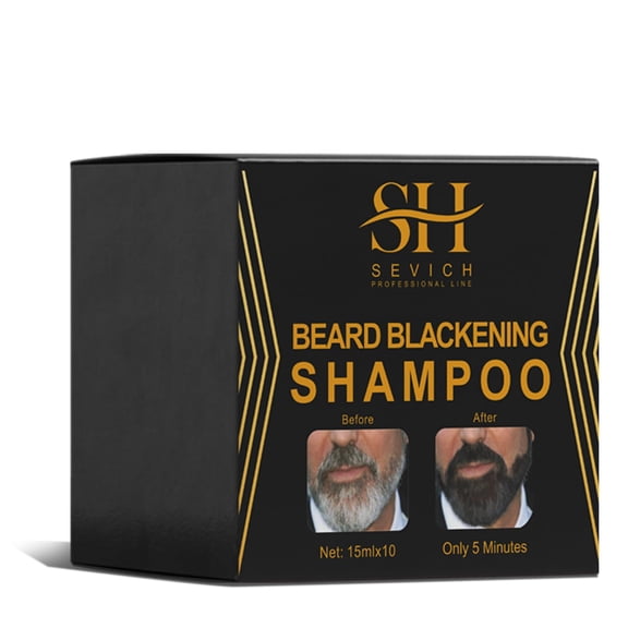 Champú para oscurecer la barba Sevich para hombre - Color negro natural instantáneo, fórmula anticaída, 10 sobres de 15 ml, ideales para viajes | Tinte para barba seguro y suave con cuidado nutritivo