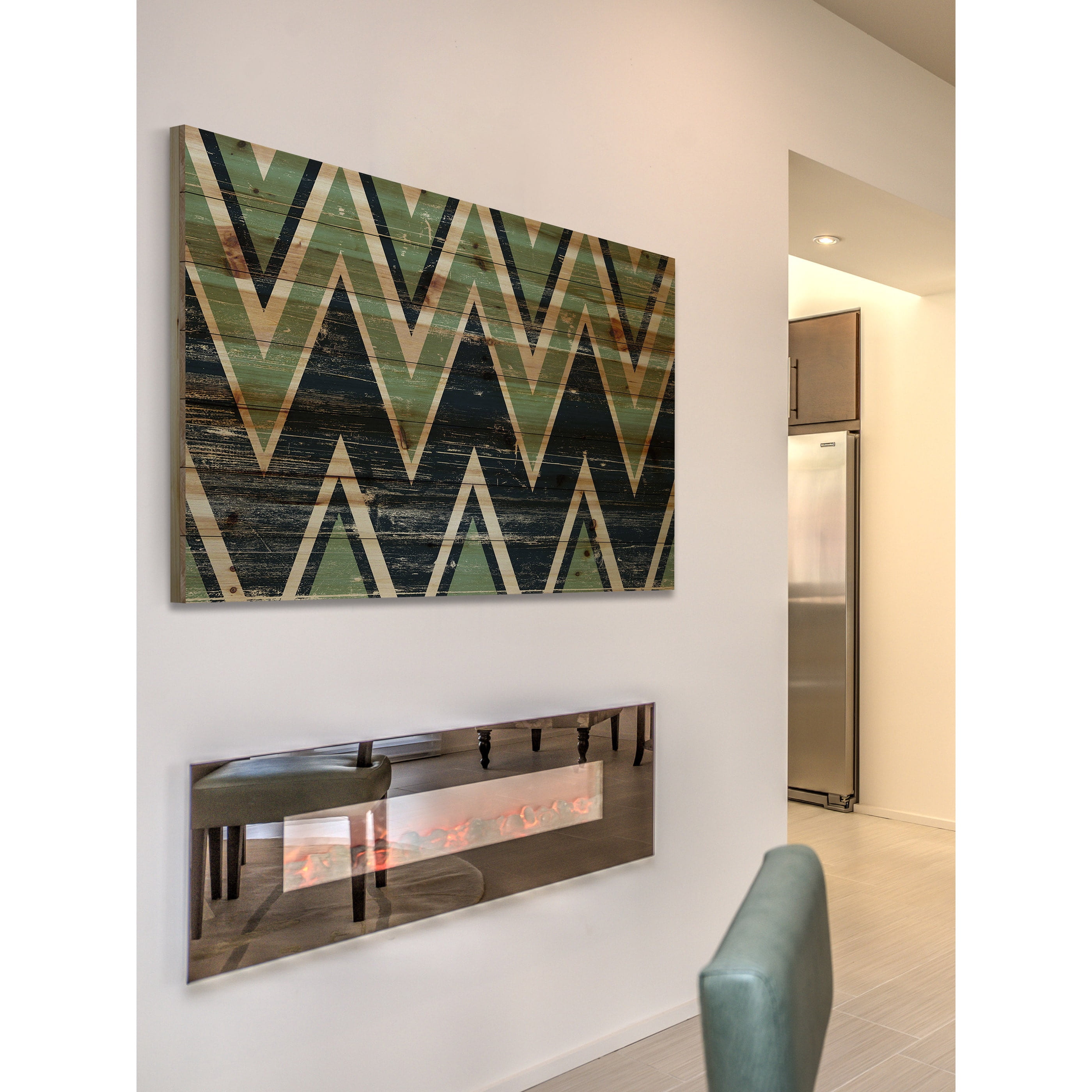 Marmont Hill - "Green Black Zigs" Painting Print on Natural Pine Wood