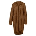 thumbnail image 4 of VISALY Long Cardigans Long Sleeve Cardigan Knitting Coat Large Size Mid Long Plain Casual Jacket Sweaters Elegant Fashion Cotton Autumn Winter Open Front Cardigan Chunky Cardigan Sweaters Brown 3Xl, 4 of 9