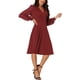 thumbnail image 4 of Vestido envolvente para mujer INSPIRE CHIC con cuello en V, mangas largas de linterna, vestido midi con puntos suizos y bolsillos en color rojo vino, talla S, 4 of 6