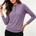 thumbnail image 2 of Ke1Clo Womens High Neck Pullover Casual Long Sleeve Solid Color Slim Fit Knit Tops Button Down Stretchy Fall Winter Travel Tunic Tshirt Purple XXL, 2 of 7