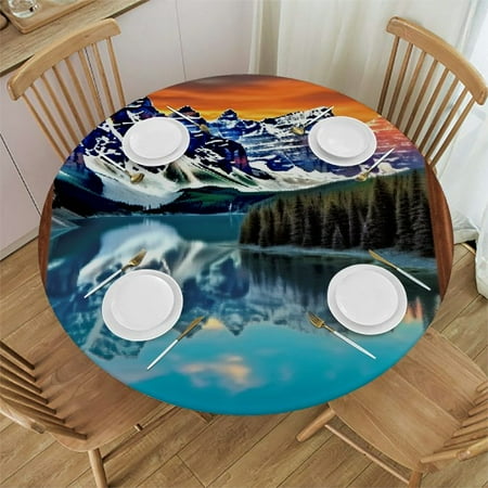 

YANMS Mountain Lake Sunset Reflection Round Table Cover for Picnic Dining Kitchen Farmhouse 100% Polyester Fiber 31-35