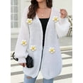 thumbnail image 6 of Female Sweaters Floral V-Neck Long Sleeve Sweater Open Front Knit Buttonless Trendy Sweater Outerwear White One Size, 6 of 9