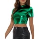 thumbnail image 4 of INSPIRAR CHIC Blusas Cortas de Cuello Mock para Mujeres con Manga Corta Metálicas XL Verde, 4 of 6