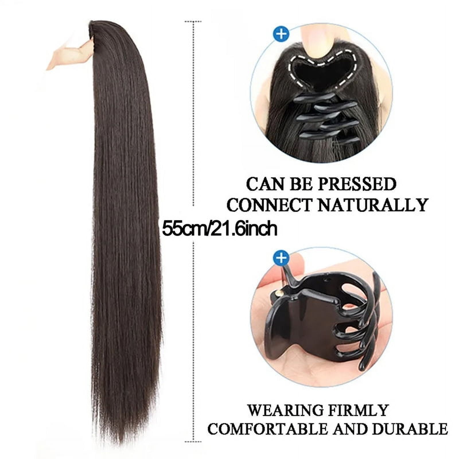 22Inches Long Straight Synthetic Claw Clip Ponytail Extension Brown Black Synthetic Ponytail Wig With Mini Claw Clip For Women