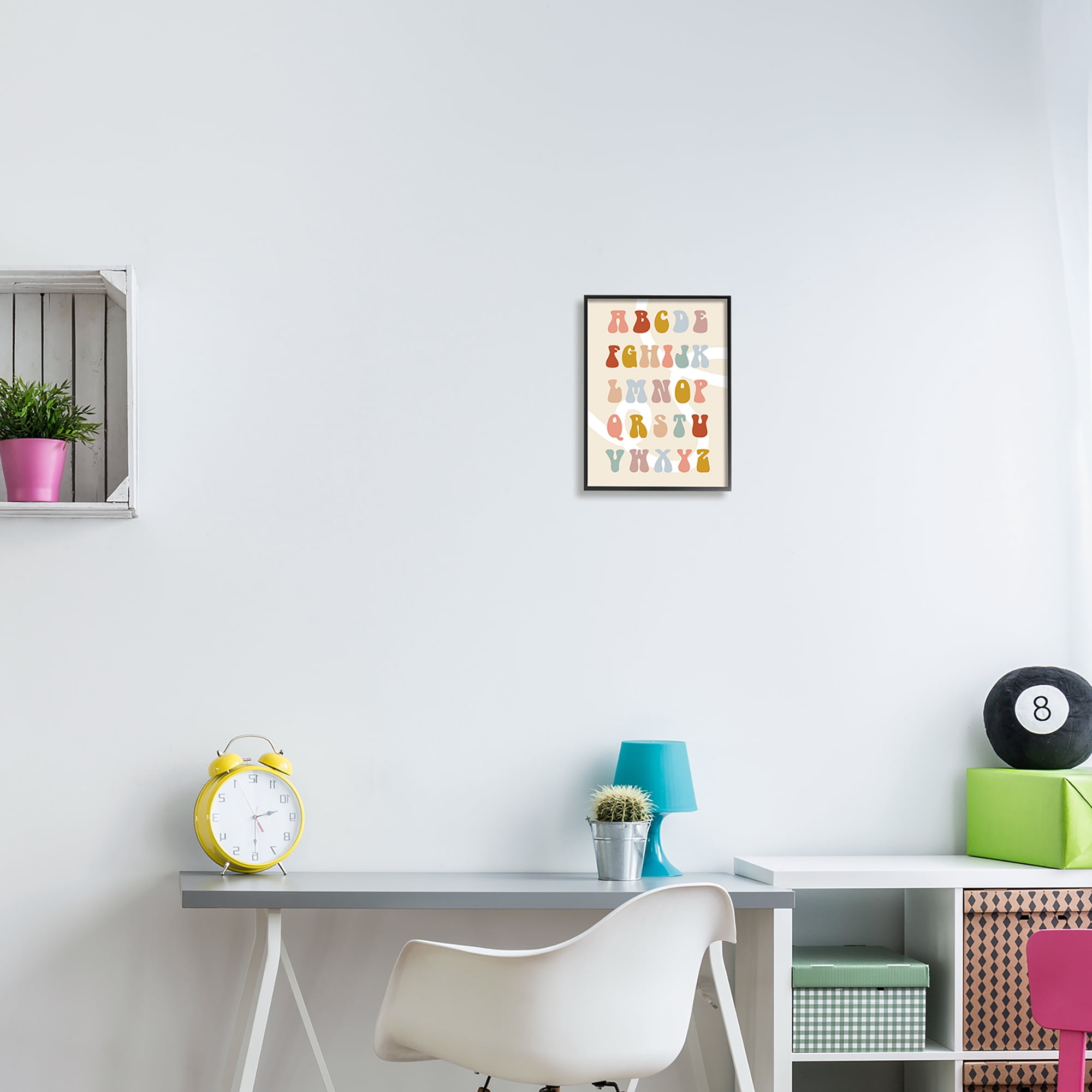Stupell Industries Alphabet with White Spiral Typography Painting Black Framed Art Print Wall Art, 11 x 14