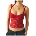 thumbnail image 2 of Lixiuxyad Tank Tops With Built In Bras Women Lace Trim Top LowCut Spaghetti Strap Camisoles Square Neck Backless Crop Tops Going Out Tank Top,Red, 2 of 3