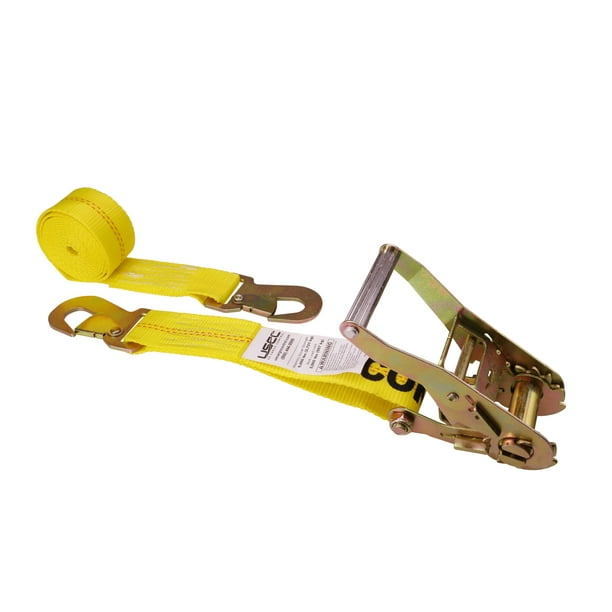 2" x 12' Yellow Car Tie Down Strap w/ Flat Snap Hooks