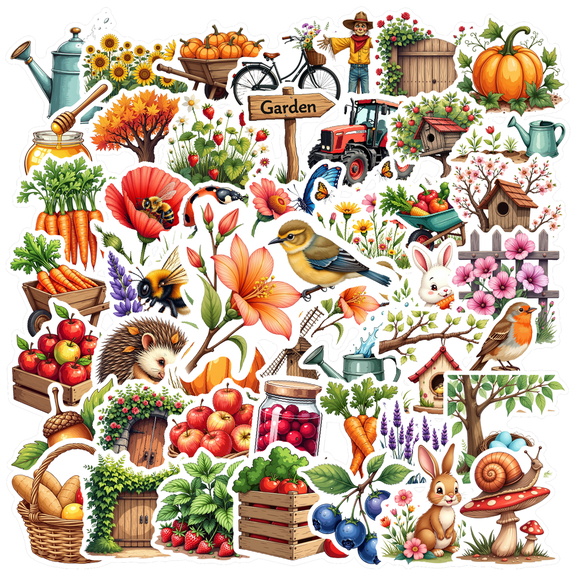 cartoon Farm Garden Theme Stickers, Waterproof Farm Garden Theme Sticker for Water Bottle Laptop Phone Cases Planner Skateboard Luggage Helmet Party Favor Decor, Ideal for Adults Teens Teacher Rewards