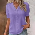 thumbnail image 2 of Blusa elegante lisa de verano con cuello en V y encaje para mujer - Camiseta cómoda de manga corta en color liso, 2 of 5