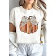 thumbnail image 3 of Women's White Thanksgiving Bow Knot Pumpkin Print Round Neck T-Shirt | [ZhiHiMeRi] | (US 4-6)S, 3 of 9