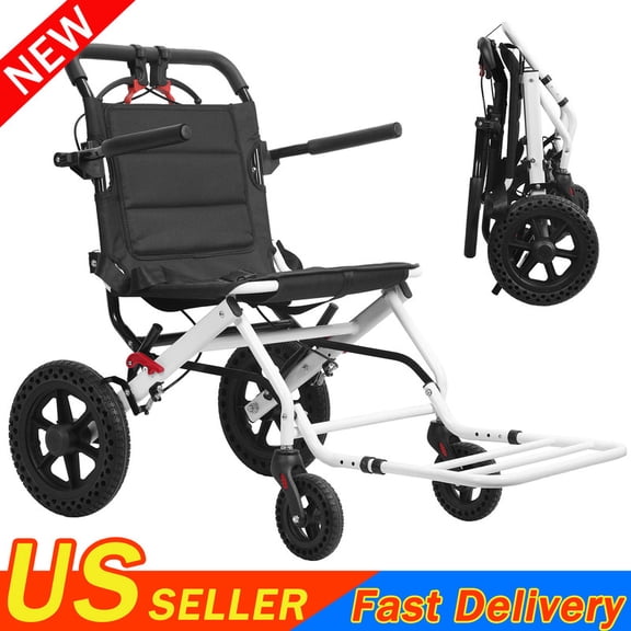 Lightweight Folding Transport Wheelchair for Adults & Seniors, 20" Portable Wheelchair with Telescopic Handle & 12 Inches Rear Wheels, Compact Portable Mobility Chair, Support 264lbs