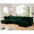 thumbnail image 6 of Modern U-Shaped Sectional Sofa with Deep Seats and Green Corduroy Fabric (220×80×75cm), 6 of 24