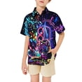 thumbnail image 4 of Cool Neon Music Cat Print Boys Summer Casual Button Down Short Sleeve Lightweight Open Front Shirt For Kids, 4 of 4