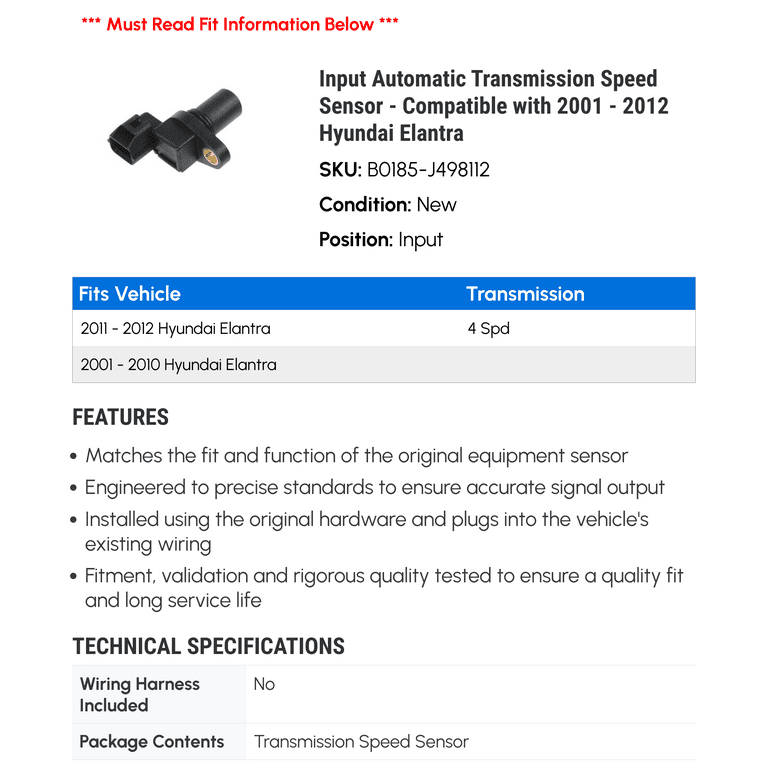 Transmission Speed Sensor for Hyundai Elantra 2003 - 2011 Transmission Speed Sensor for Hyundai Elantra 2003 - 2011