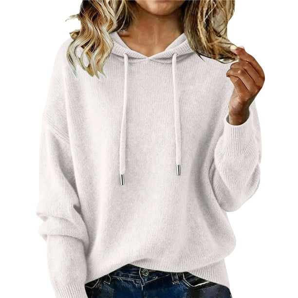 Suéteres de mezcla de Cachemira for mujer, sudaderas con capucha de lana suave con cuello redondo, jersey de punto acogedor con cordón for Otoño e Invierno 2026