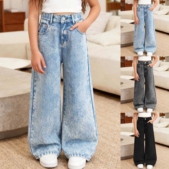 High Waist Flared Jeans For Teen Girls Stretch Denim Pants with Wash Wide Leg Trousers Casual Everyday Wear Bottom