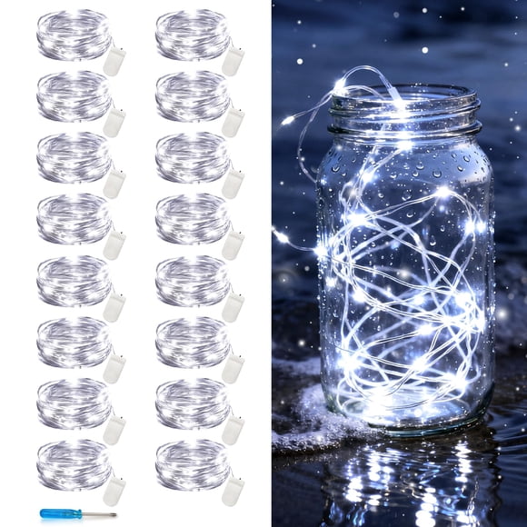 Juego de 16 luces Fairy String Lights VOOKRY, batería de 3 m, color blanco frío
