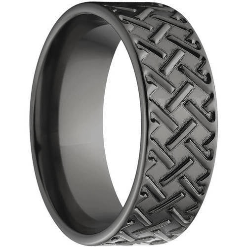 8mm Flat Black Zirconium Ring with a Milled Tread Design