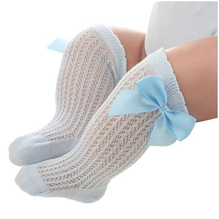 

LWZWM Women Winter Sale Clearance Long Tube Socks Mesh Bow-knot Socks Stripe Children Socks Blue M