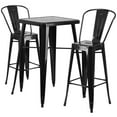 thumbnail image 1 of 23.75'' Square Black Metal Indoor-Outdoor Bar Table Set with 2 Stools with Backs, 1 of 9