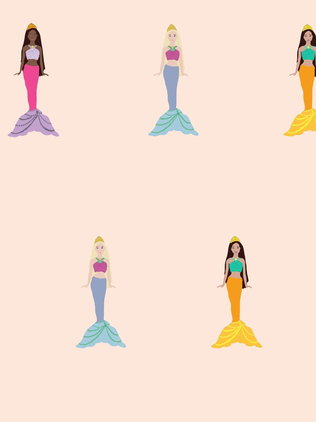 Barbie Mermaids Removable Vinyl Wallpaper, Peach